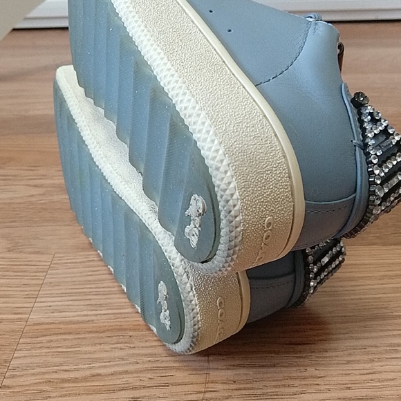 Coach blue leather sneakers tea rose embellished